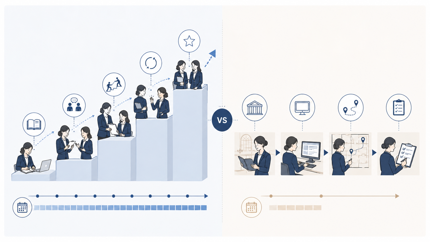 社員研修と業務委託研修の対比図