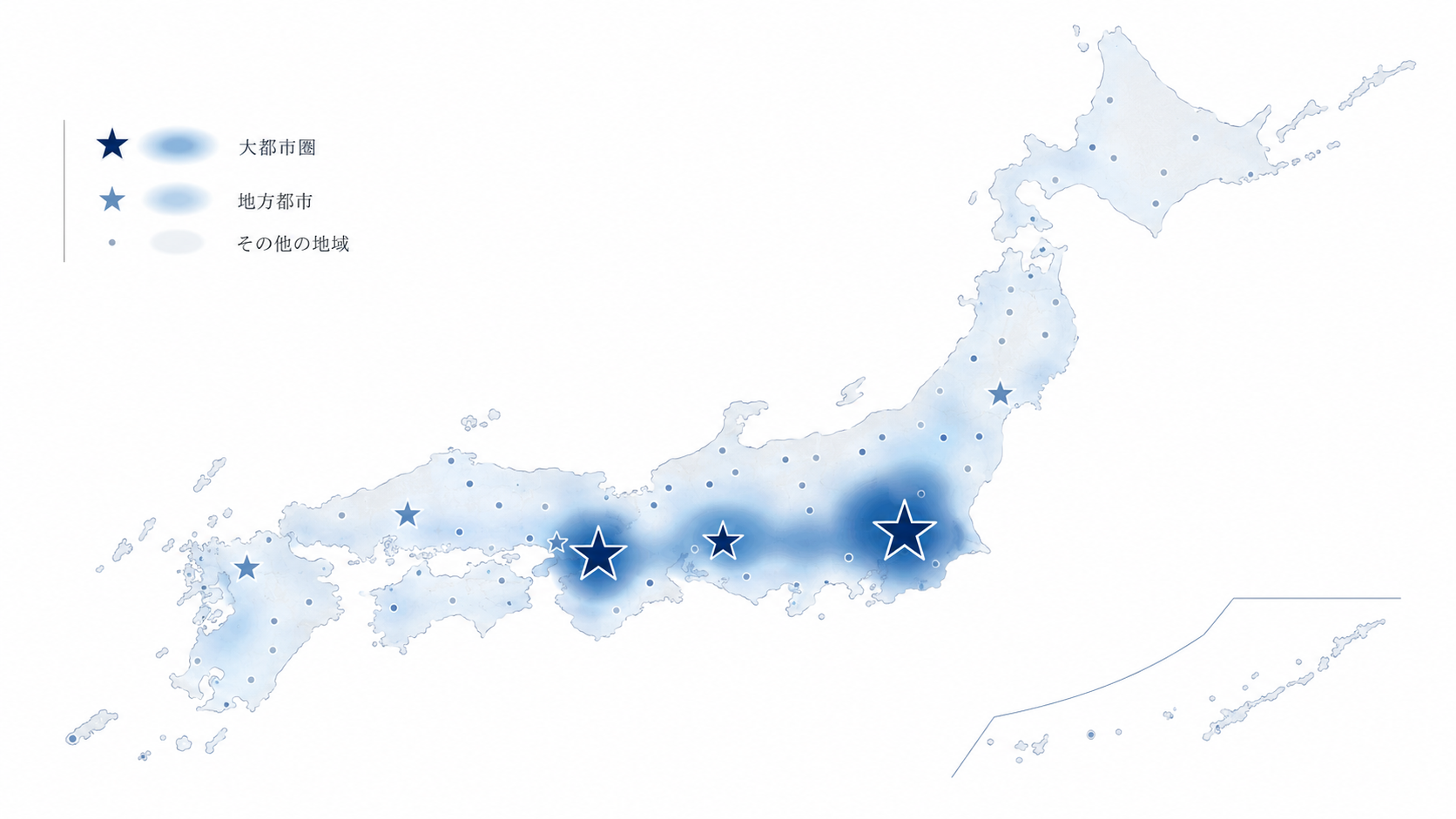 大都市圏と地方都市の業務委託案件の偏りを示す日本地図イメージ